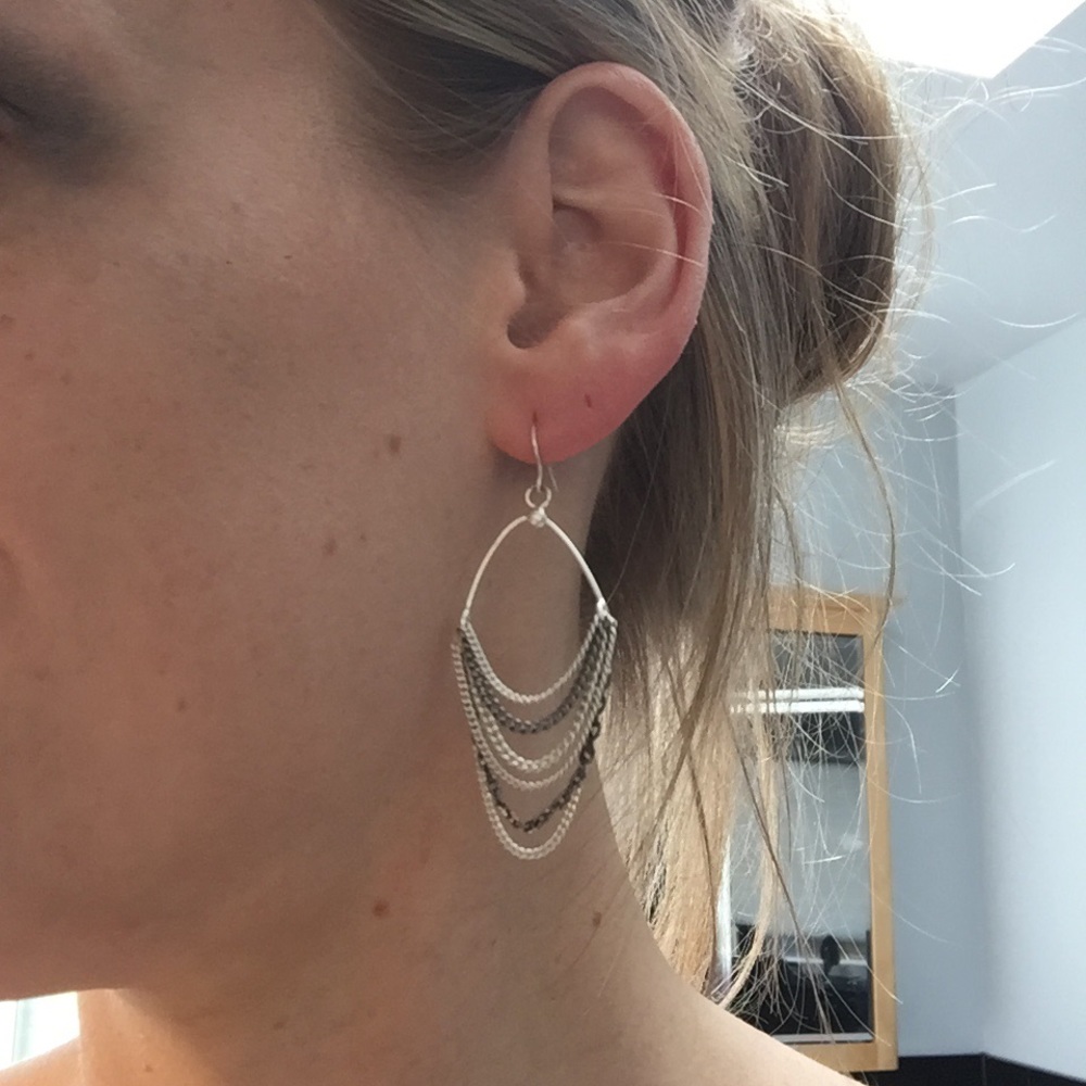 Black and silver chain earrings